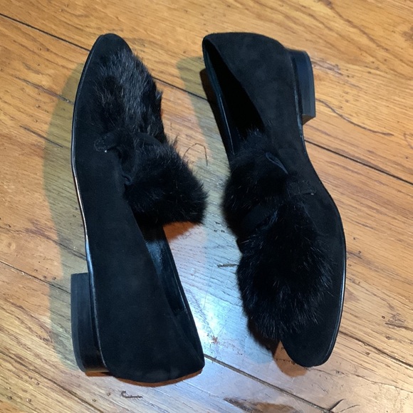 Donald J. Pliner Lilian Shoes Kid Black Suede & Rabbit Fur Loafer Women’s Size 6 - Picture 5 of 8